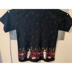 Vegas Party Shirt Black Flames Dice Martini Y2K  Cocktail Shaker VTG MT:2  M